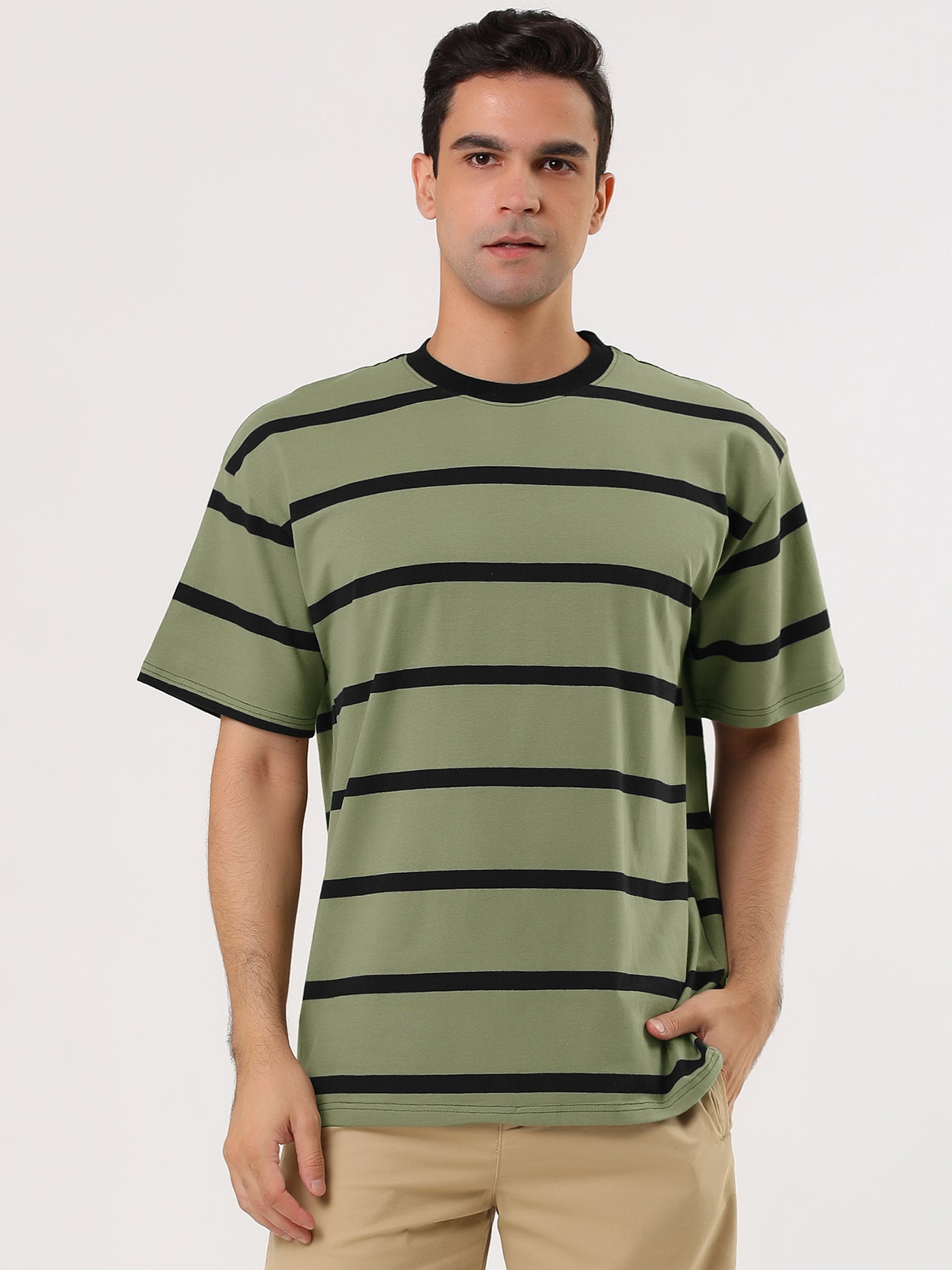 Bublédon Color Block Striped Round Neck Short Sleeve T-shirt