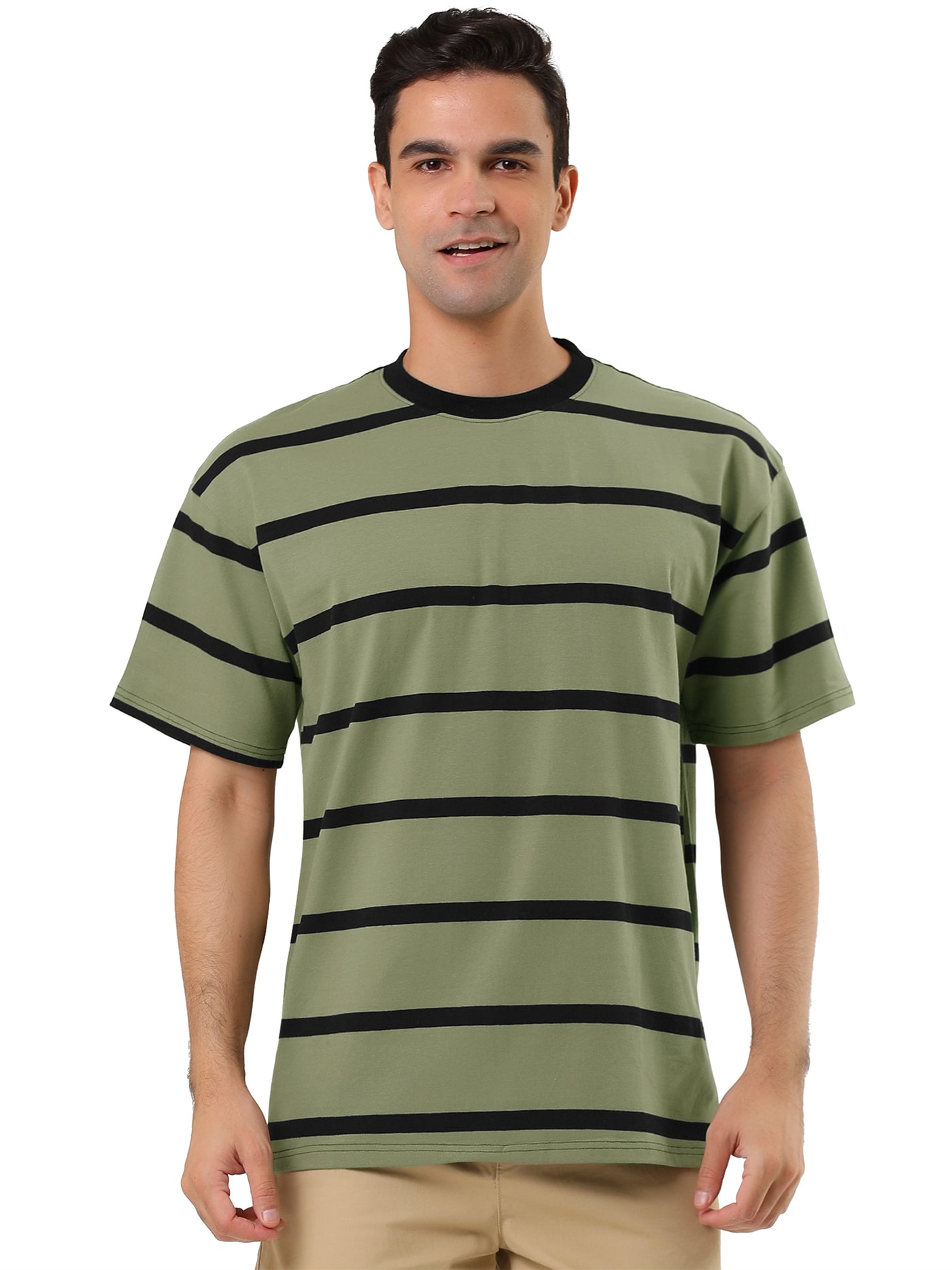 Bublédon Color Block Striped Round Neck Short Sleeve T-shirt