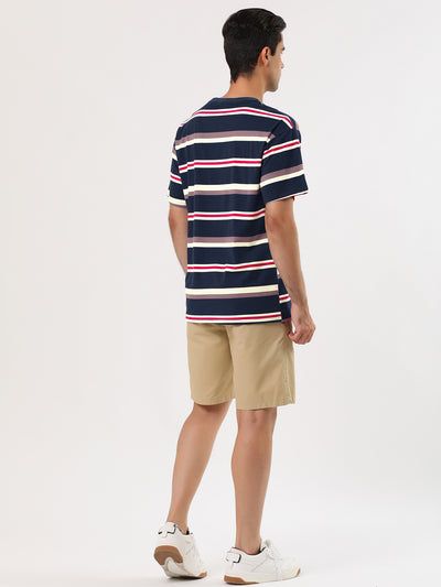 Color Block Striped Round Neck Short Sleeve T-shirt