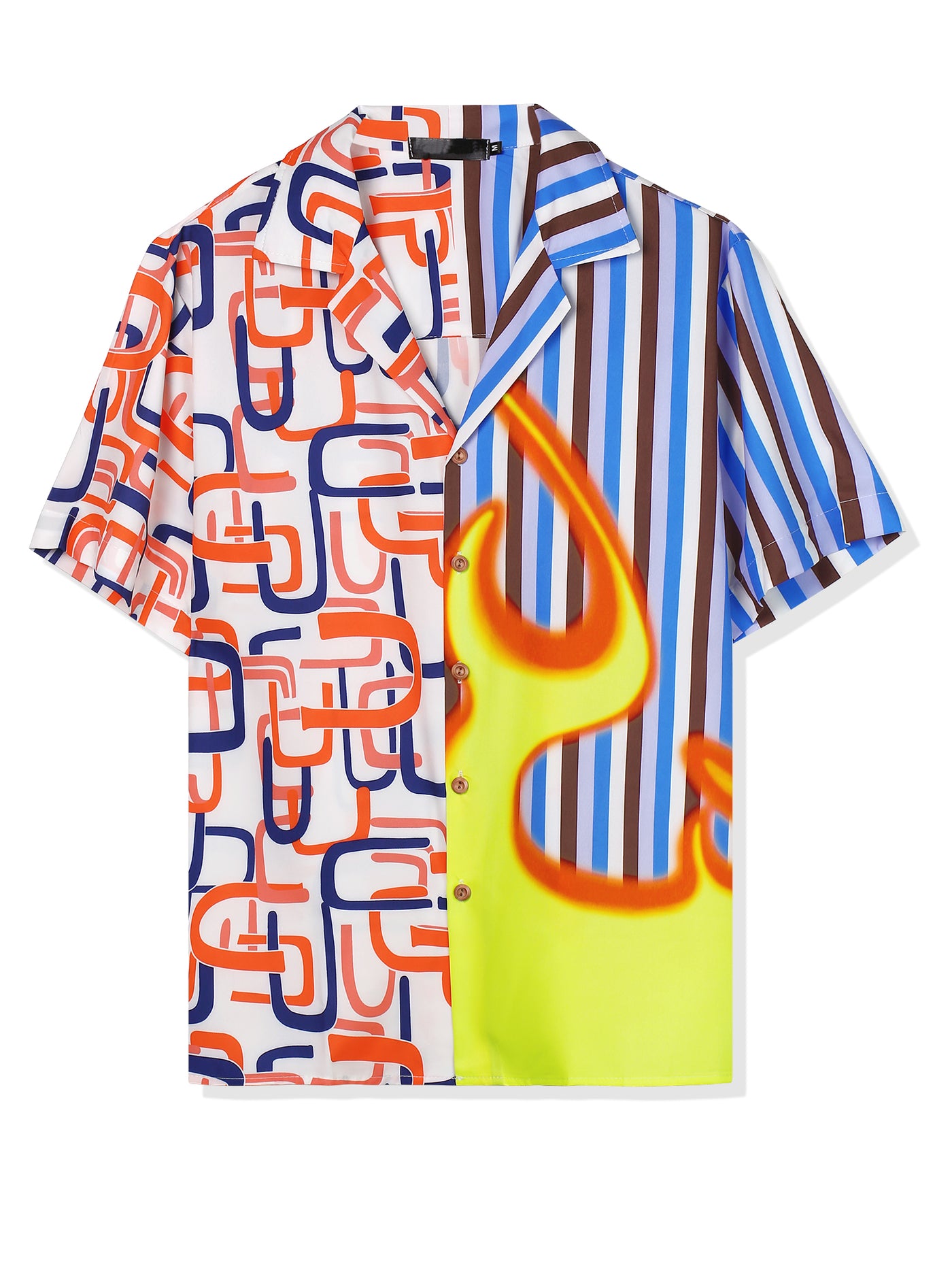 Bublédon Printed Patchwork Camp Collar Short Sleeve Shirt