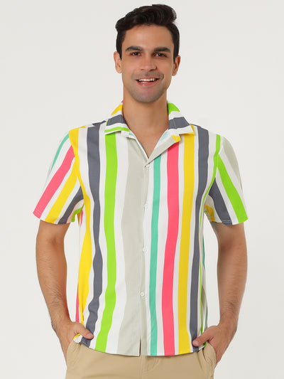 Chic Vertical Striped Camp Collar Short Sleeve Shirts