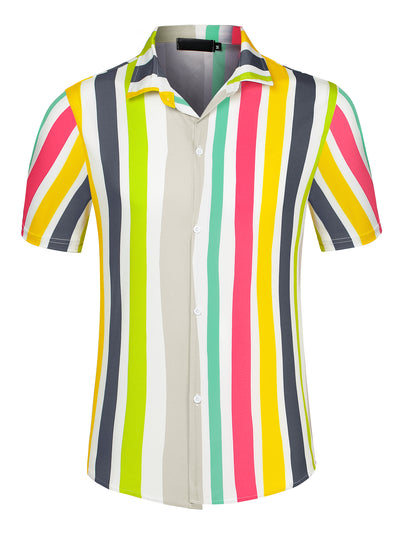 Chic Vertical Striped Camp Collar Short Sleeve Shirts