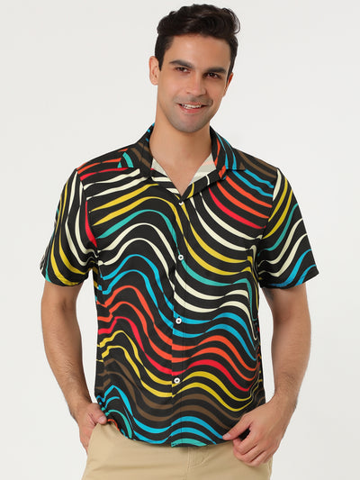 Colorful Print Button Short Sleeve Round Hem Shirts