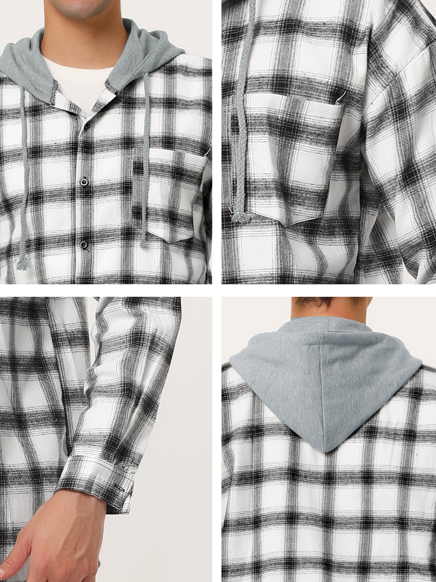 Bublédon Classic Button Down Long Sleeve Plaid Hooded Shirt