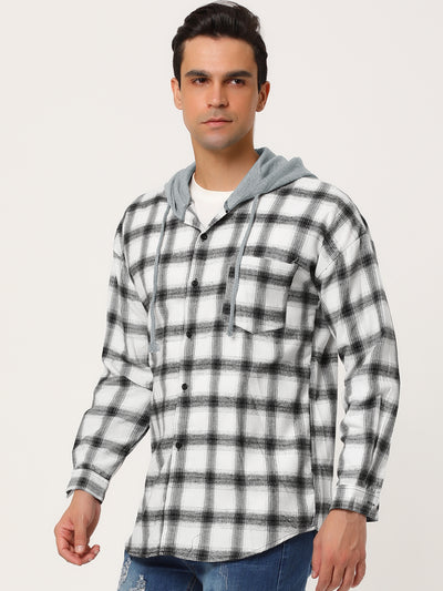 Classic Button Down Long Sleeve Plaid Hooded Shirt