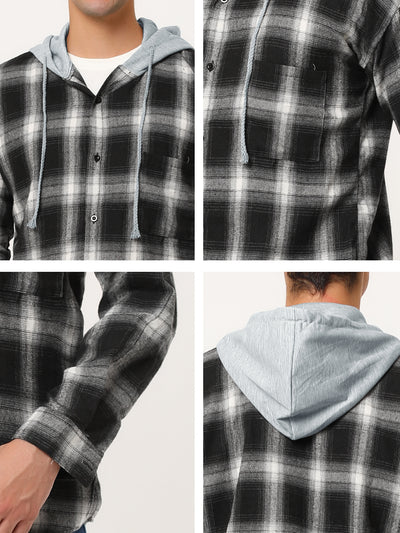 Classic Button Down Long Sleeve Plaid Hooded Shirt