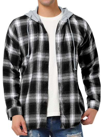 Classic Button Down Long Sleeve Plaid Hooded Shirt