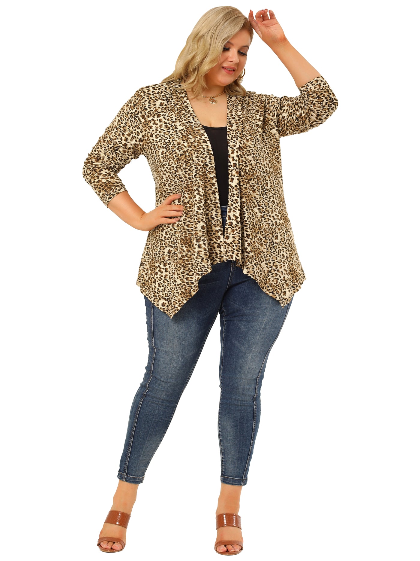 Bublédon Casual Plus Size Leopard Print Asymmetric Cardigan