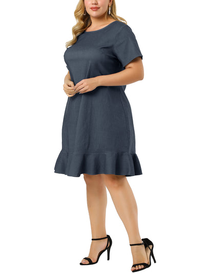 Basic Solid Short Sleeve Ruffle Hem Plus Size Dress