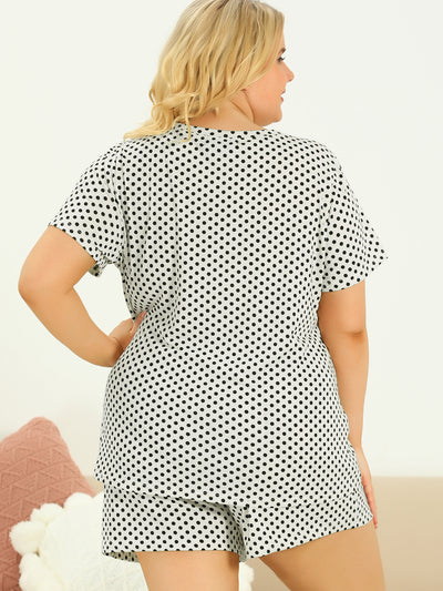 Comfy Plus Size Short Sleeve Polka Dot Pajamas Set