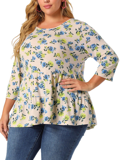 Regular Fit Peony Round Neck 3/4 Sleeve Top