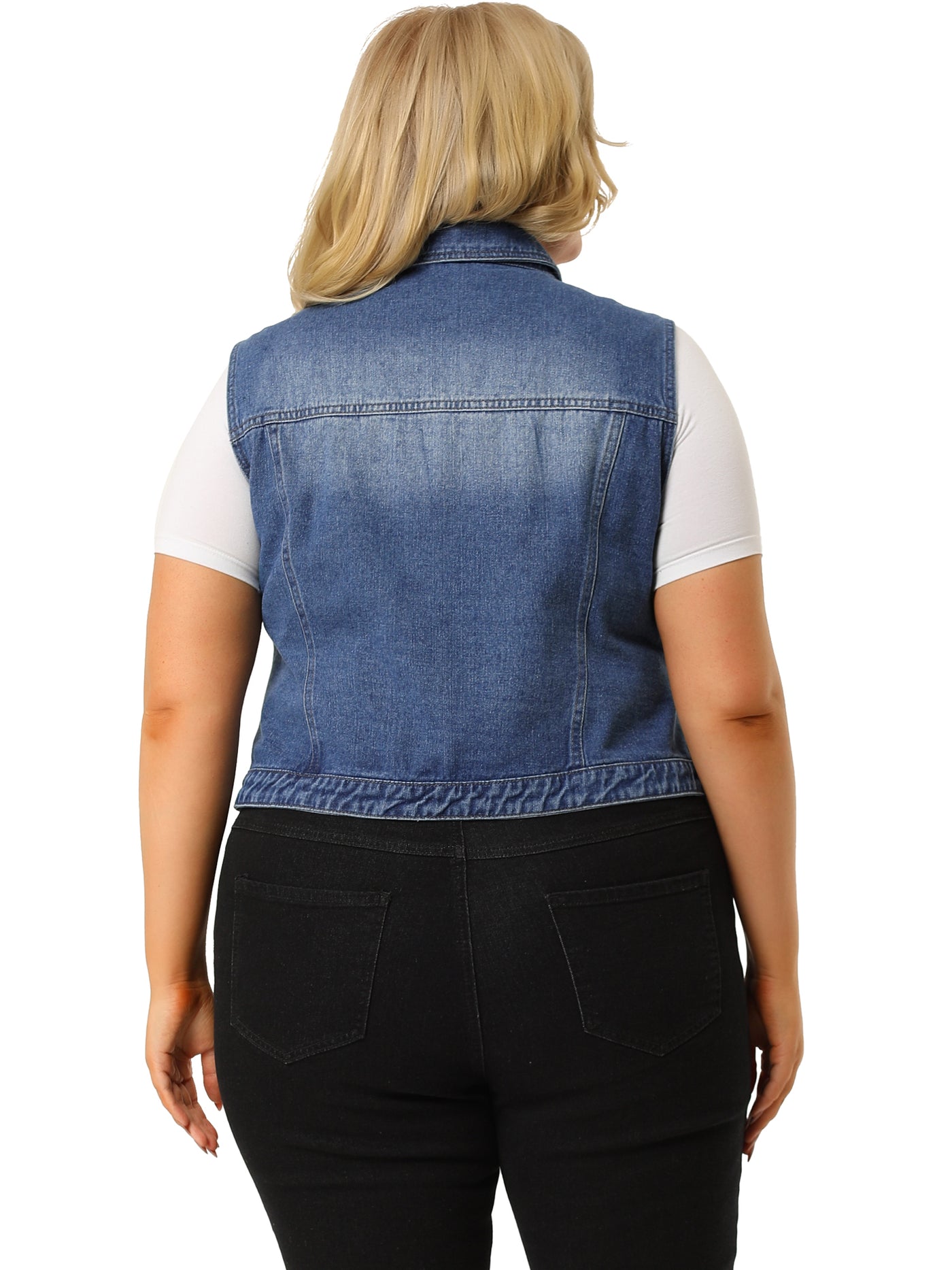 Bublédon Plus Size Trucker Vest Zipper Front Sleeveless Denim Vests