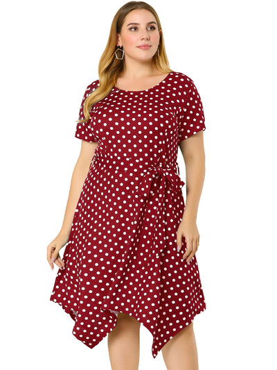 Polka Dot Round Neck Short Sleeve Plus Size Dress