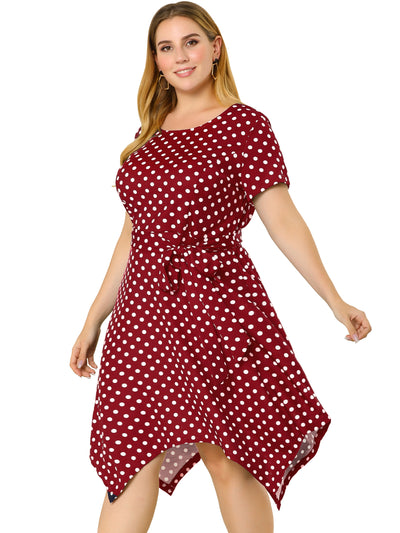 Polka Dot Round Neck Short Sleeve Plus Size Dress