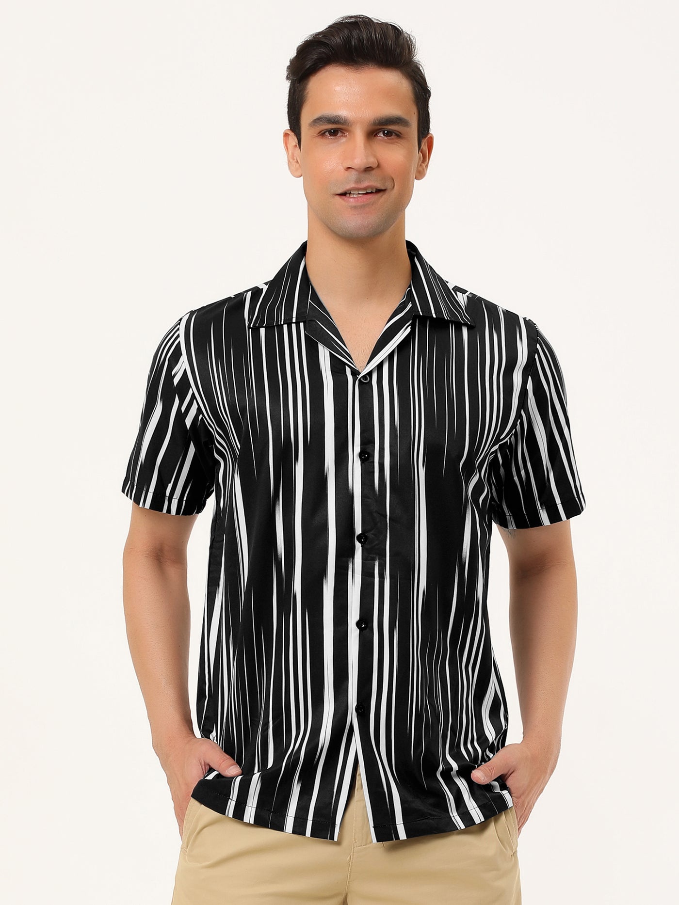 Bublédon Summer Stripe Printed Short Sleeve Button Shirts