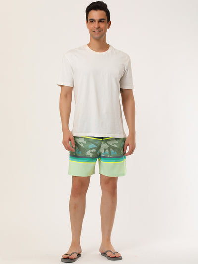 Chic Color Block Drawstring Stripe Swim Board Shorts