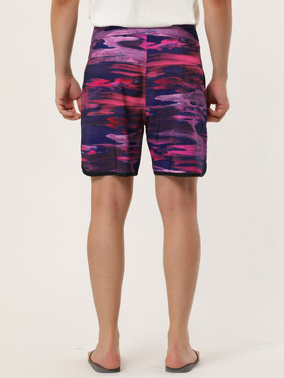 Drawstring Waist Contrast Color Printed Swim Shorts