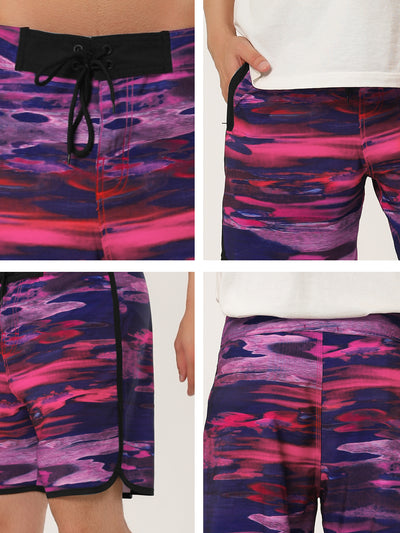 Drawstring Waist Contrast Color Printed Swim Shorts