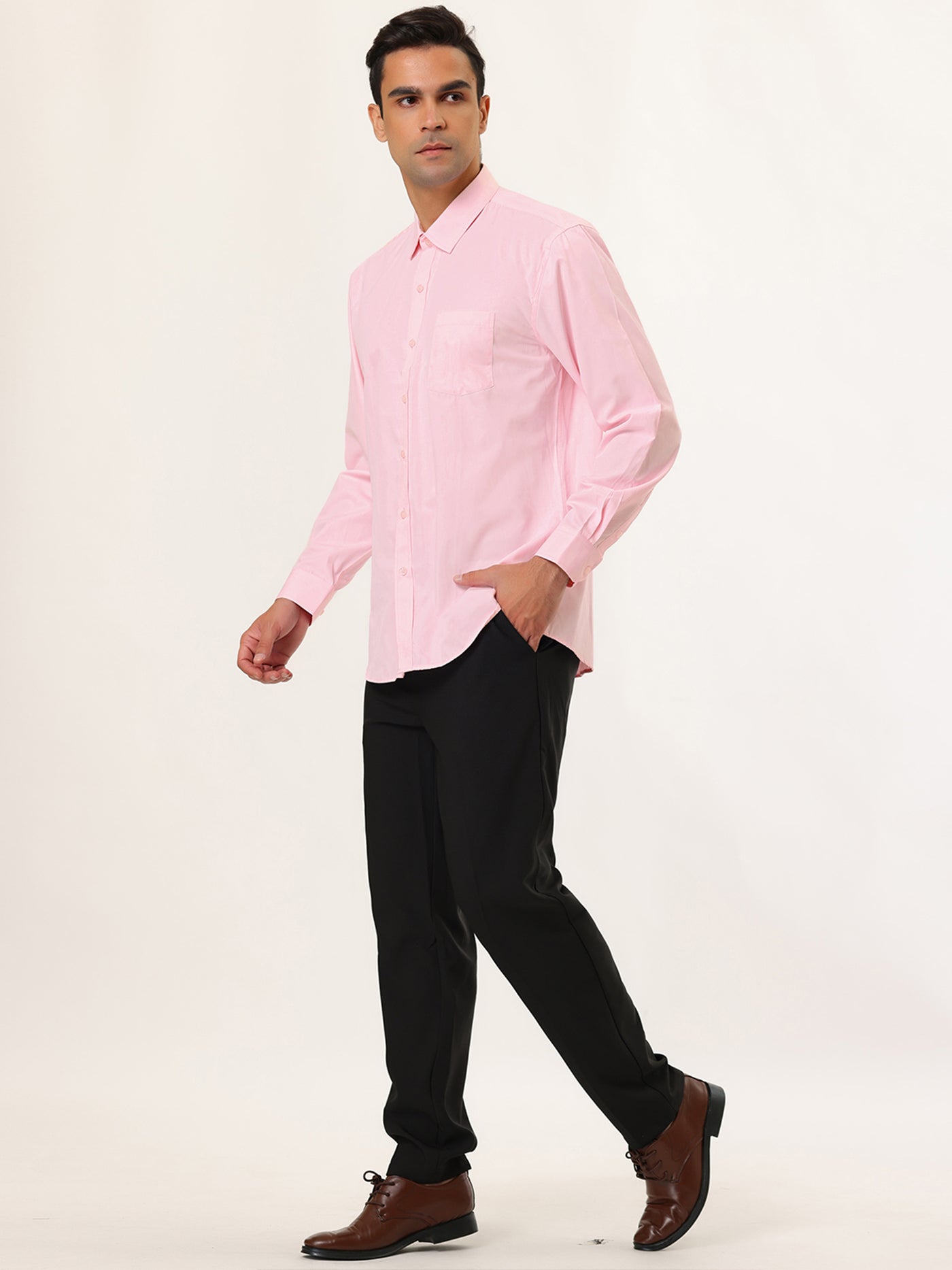 Bublédon Cotton Lapel Solid Long Sleeve Button Business Shirt