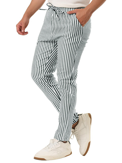 Business Stripe Drawstring Waist Skinny Dress Pants