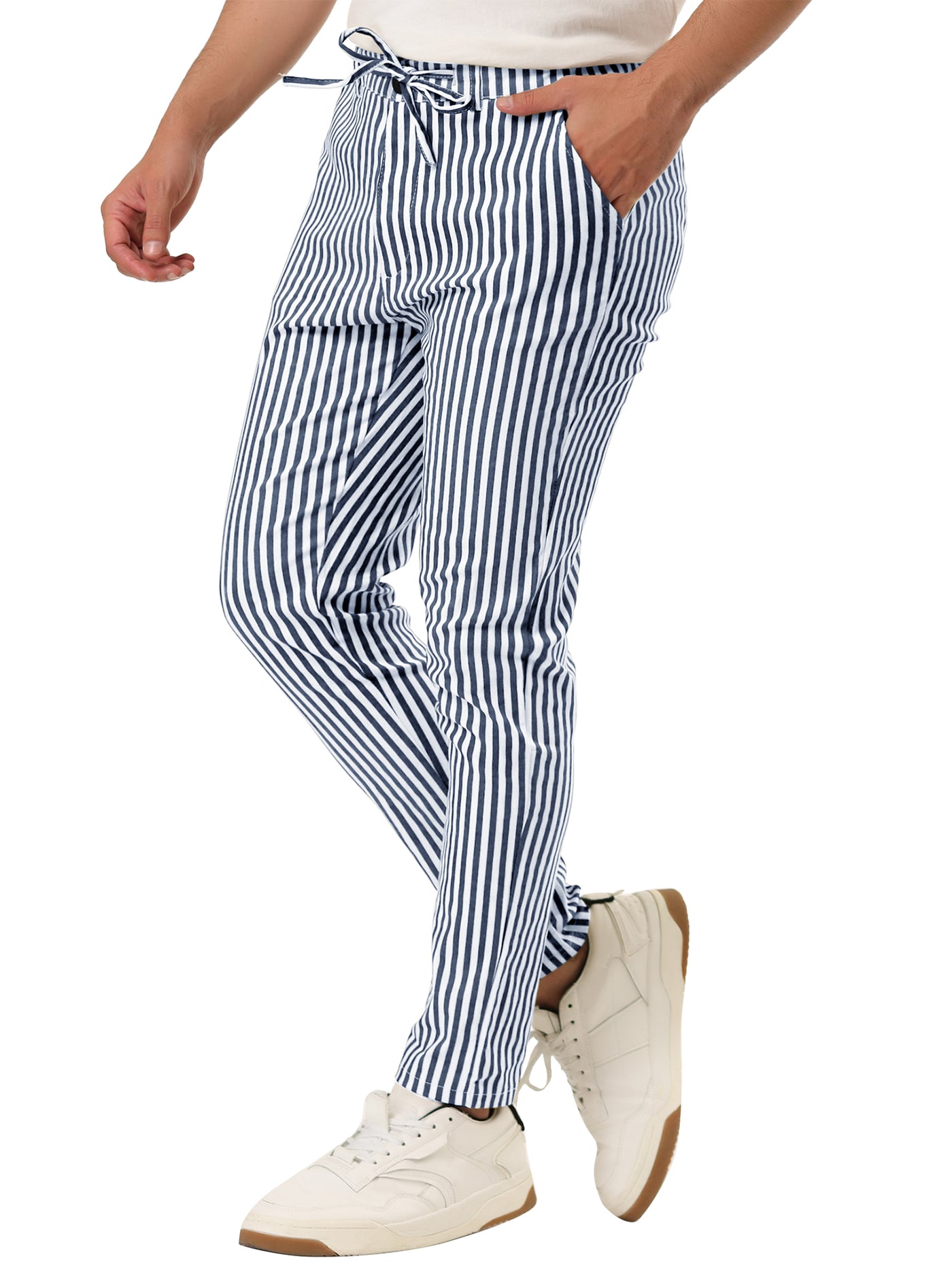 Bublédon Business Stripe Drawstring Waist Skinny Dress Pants