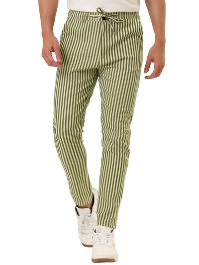 Business Stripe Drawstring Waist Skinny Dress Pants