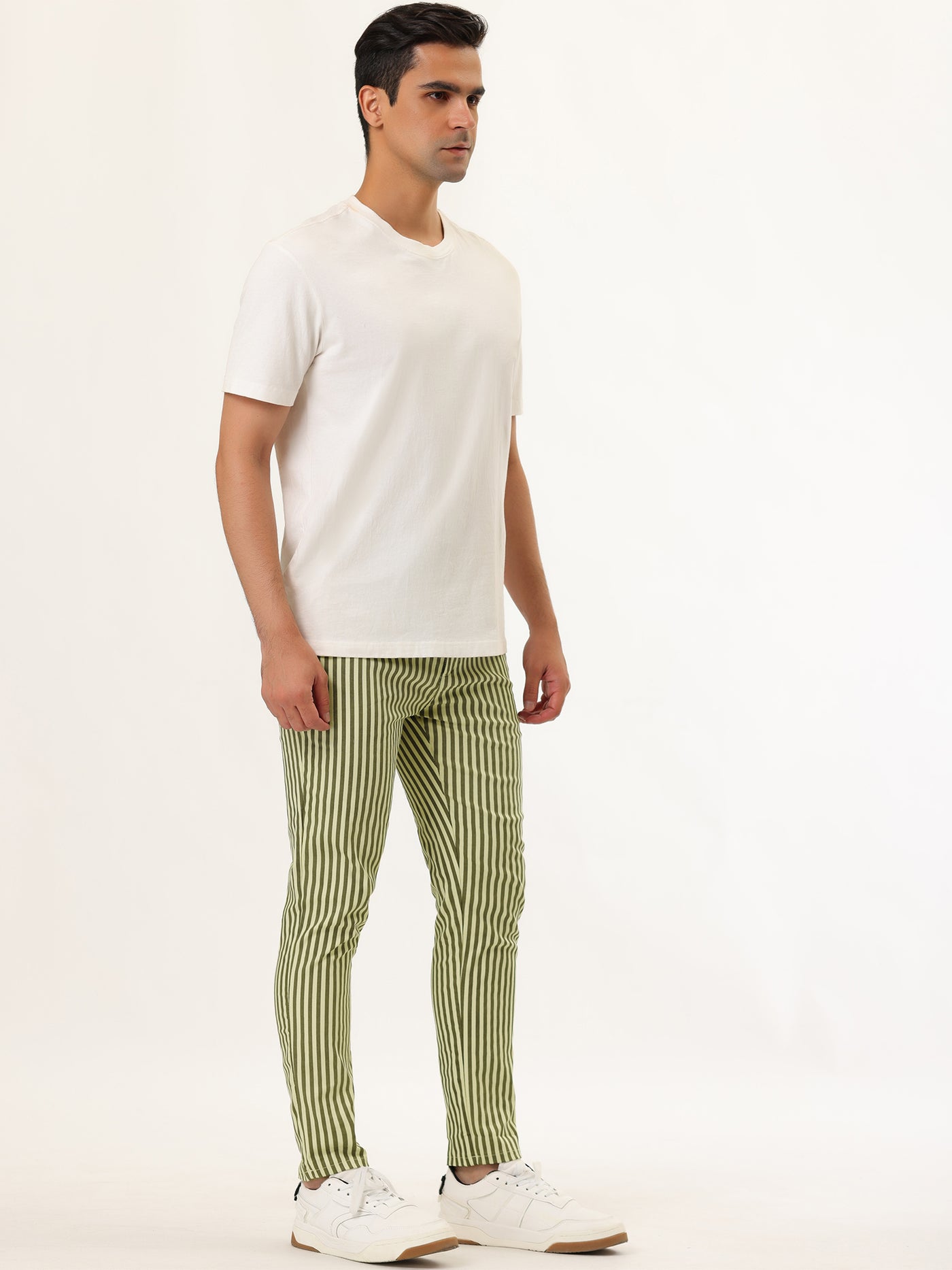 Bublédon Business Stripe Drawstring Waist Skinny Dress Pants