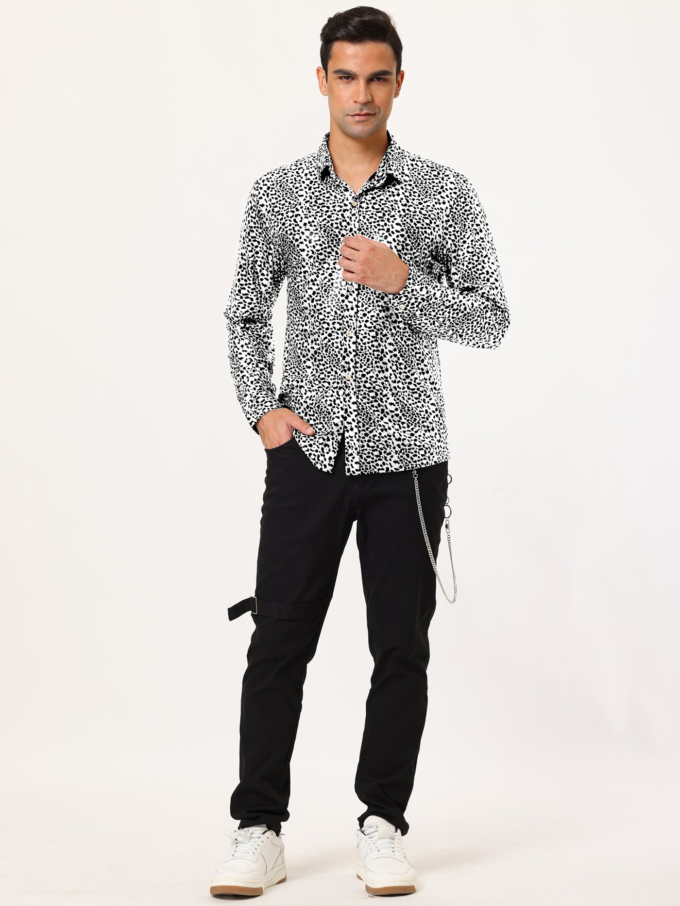 Bublédon Cotton Casual Leopard Print Button Long Sleeve Shirt