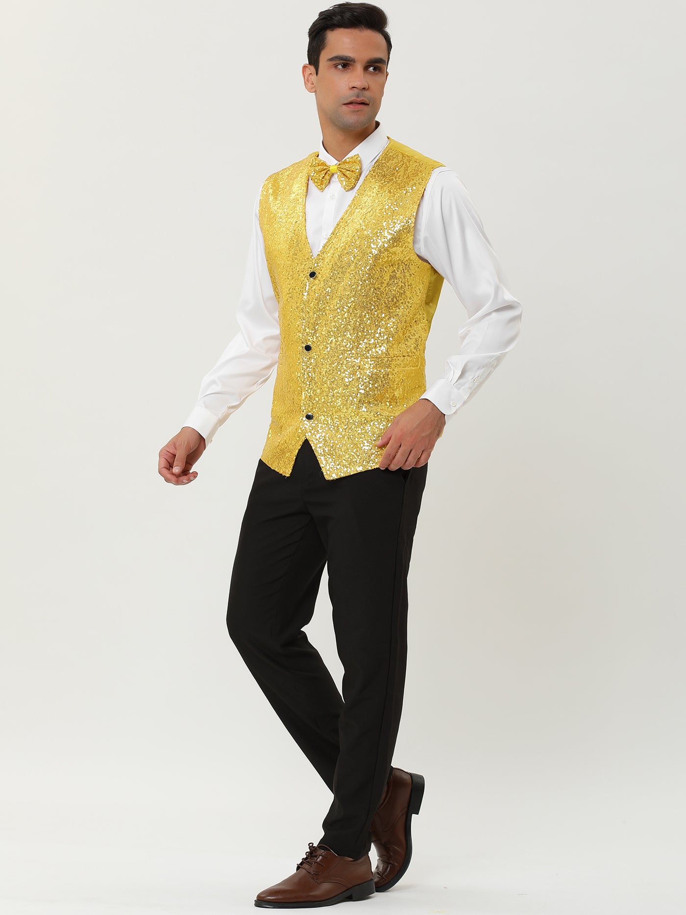 Bublédon Classic Sequin Shiny Single-breasted Party Suit Vest