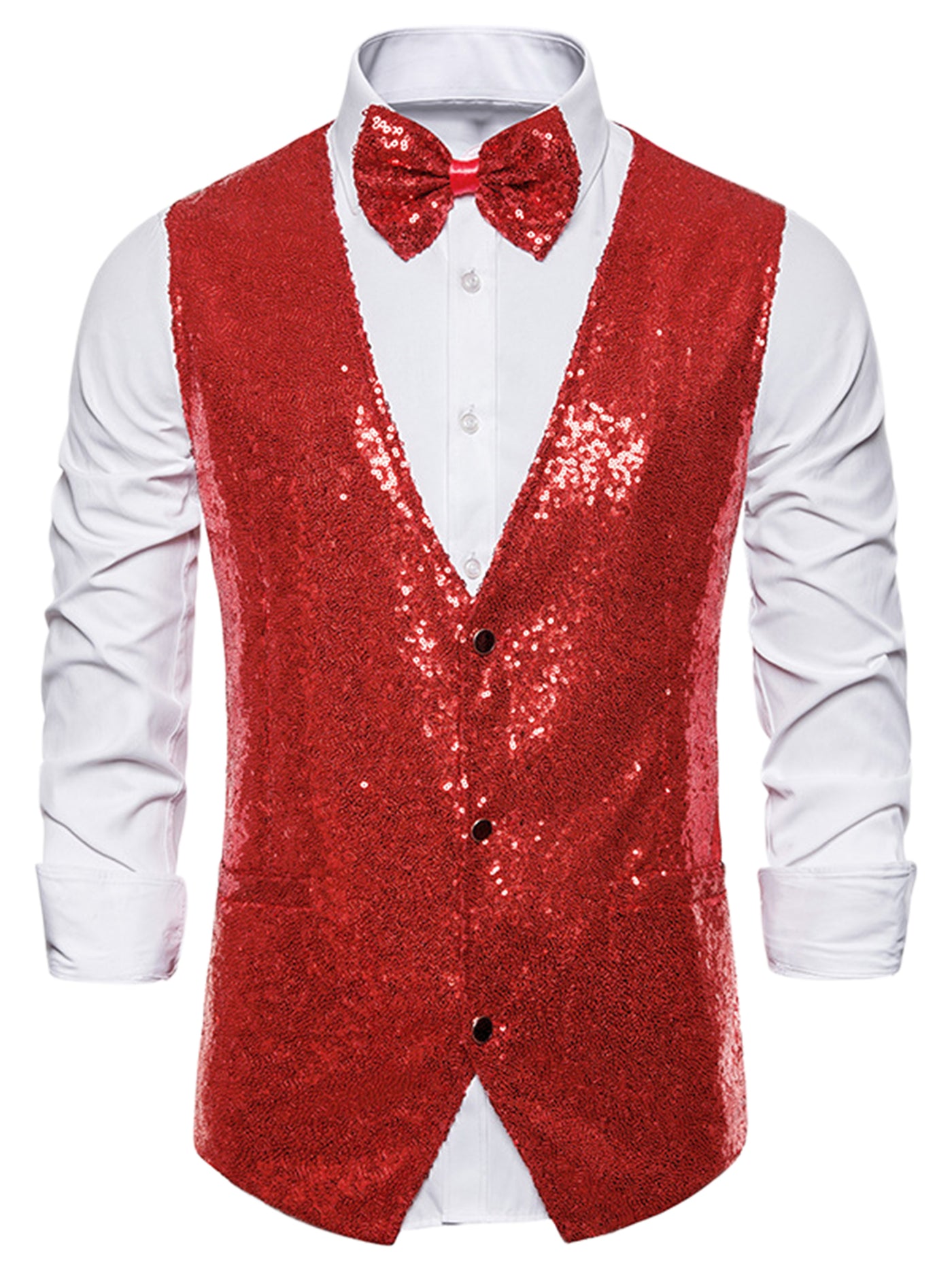 Bublédon Classic Sequin Shiny Single-breasted Party Suit Vest