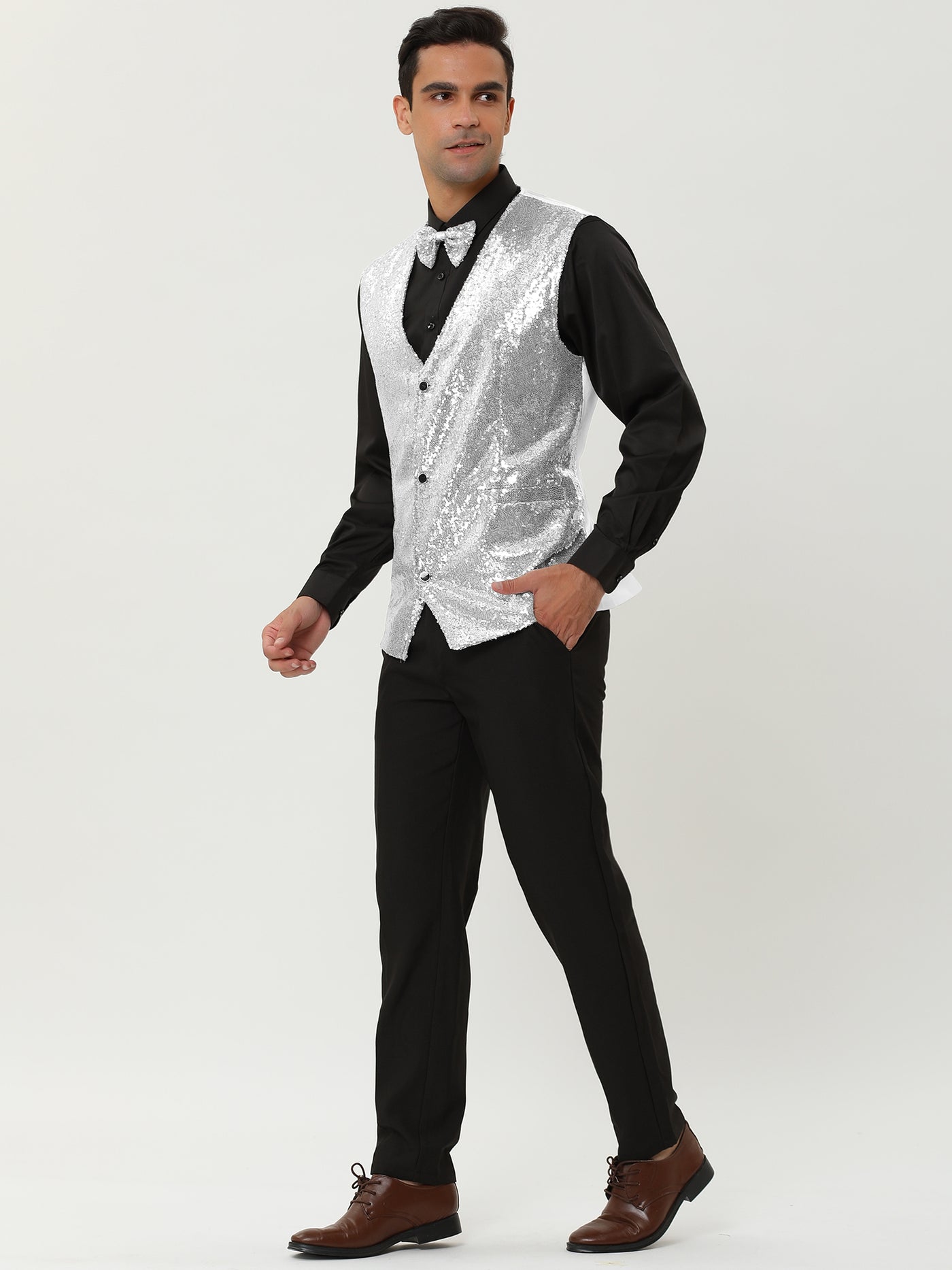 Bublédon Classic Sequin Shiny Single-breasted Party Suit Vest