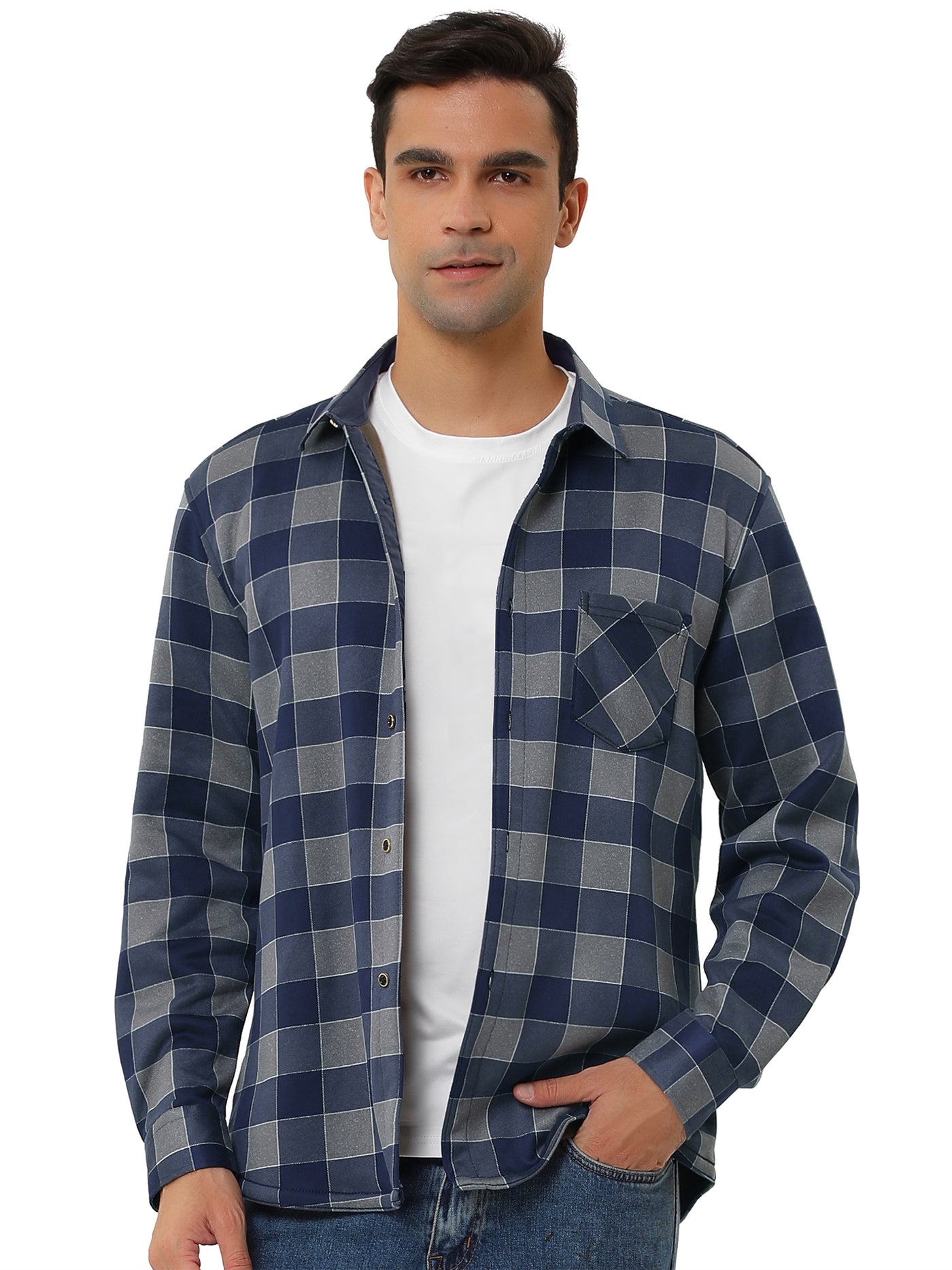 Bublédon Fleece Lined Plaid Thicken Long Sleeve Winter Checked Shirt