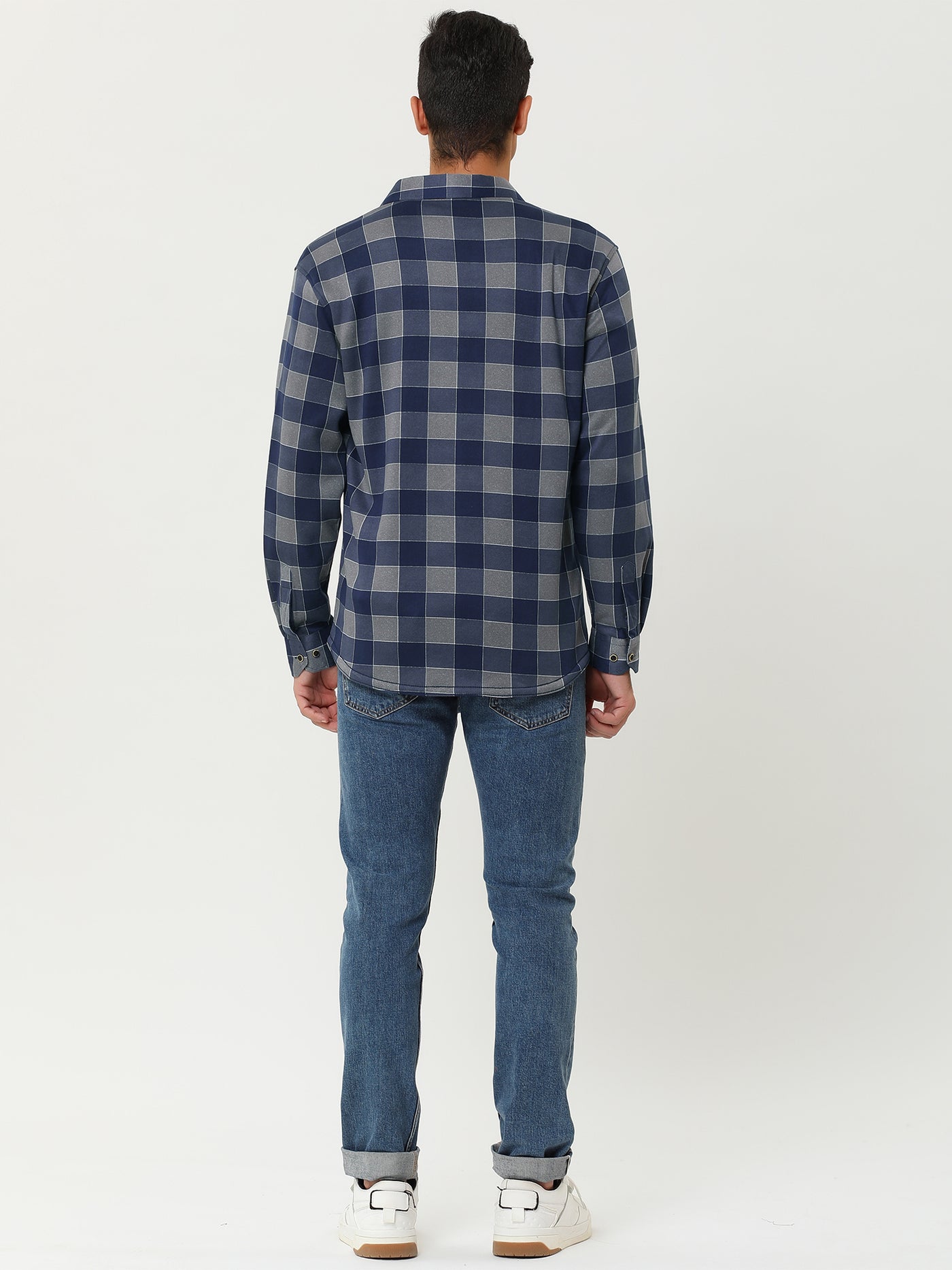 Bublédon Fleece Lined Plaid Thicken Long Sleeve Winter Checked Shirt