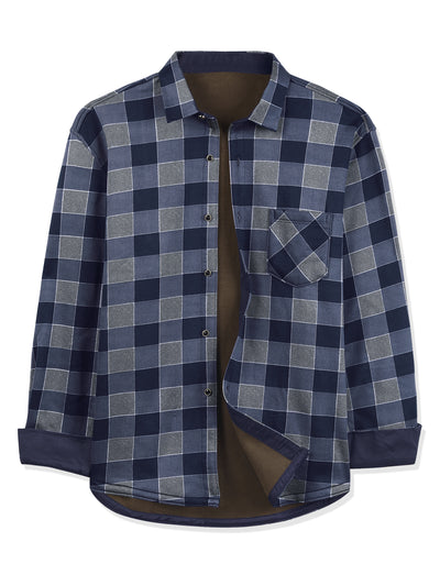 Fleece Lined Plaid Thicken Long Sleeve Winter Checked Shirt