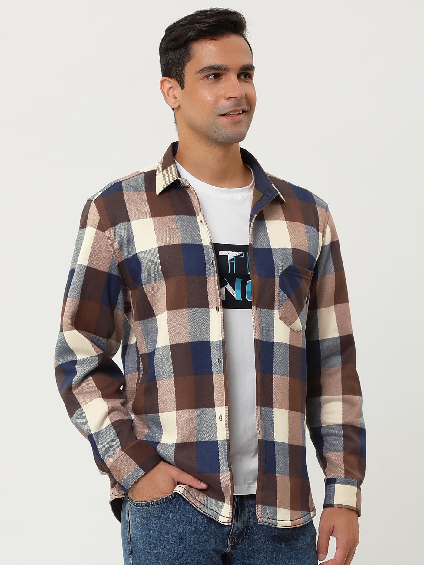 Bublédon Fleece Lined Plaid Thicken Long Sleeve Winter Checked Shirt