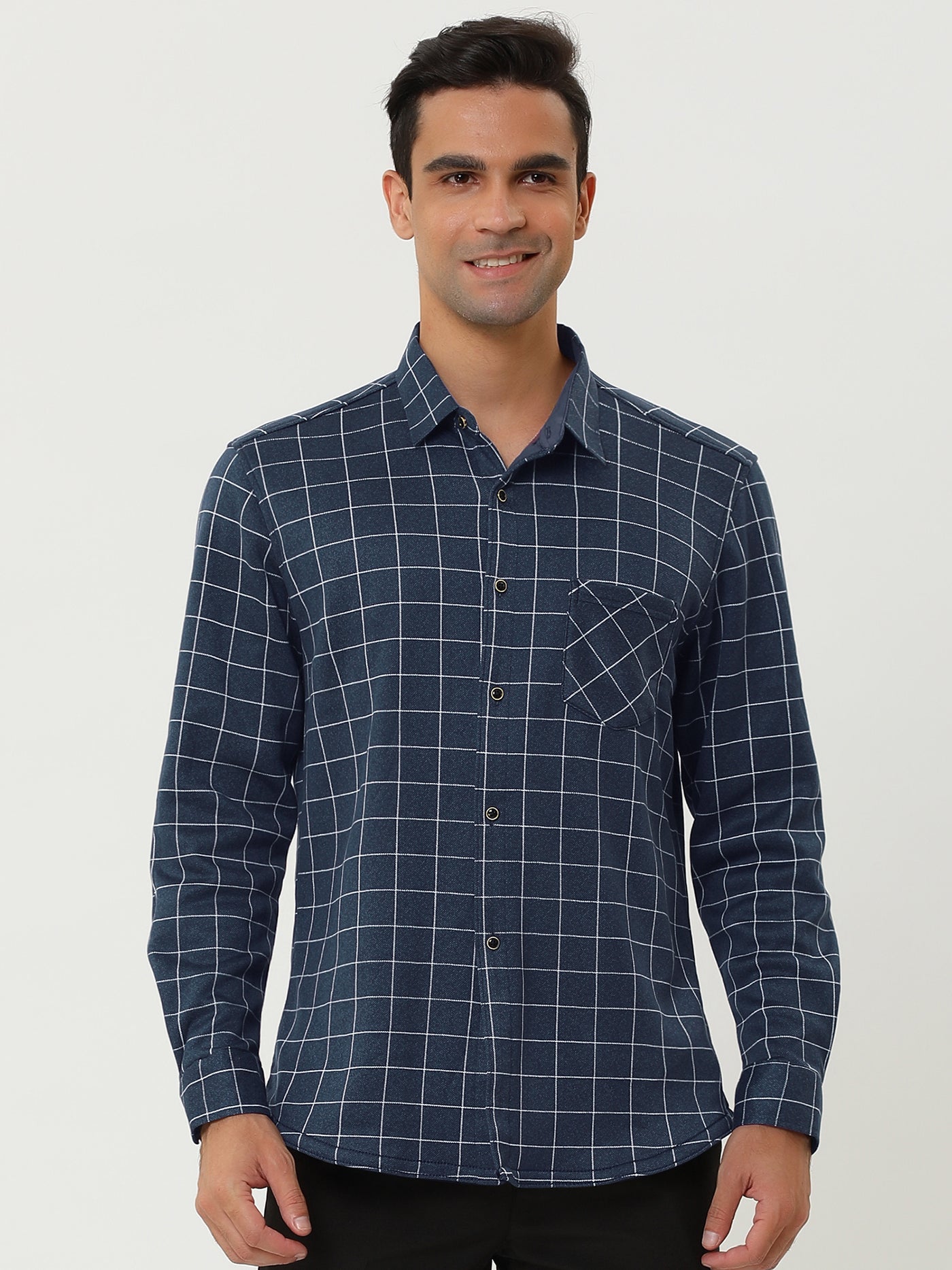 Bublédon Fleece Lined Plaid Thicken Long Sleeve Winter Checked Shirt