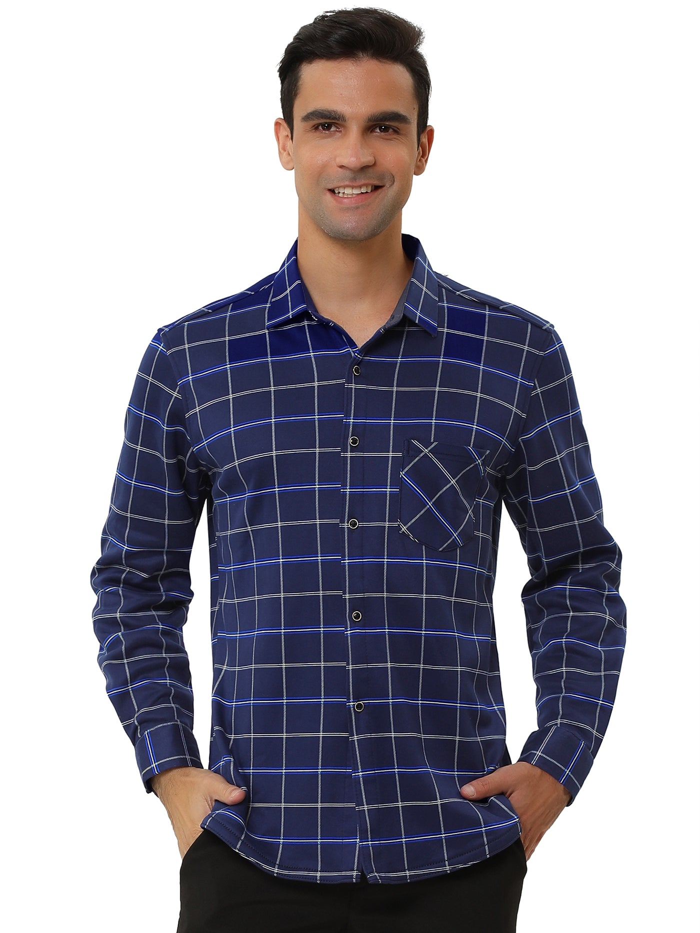 Bublédon Fleece Lined Plaid Thicken Long Sleeve Winter Checked Shirt