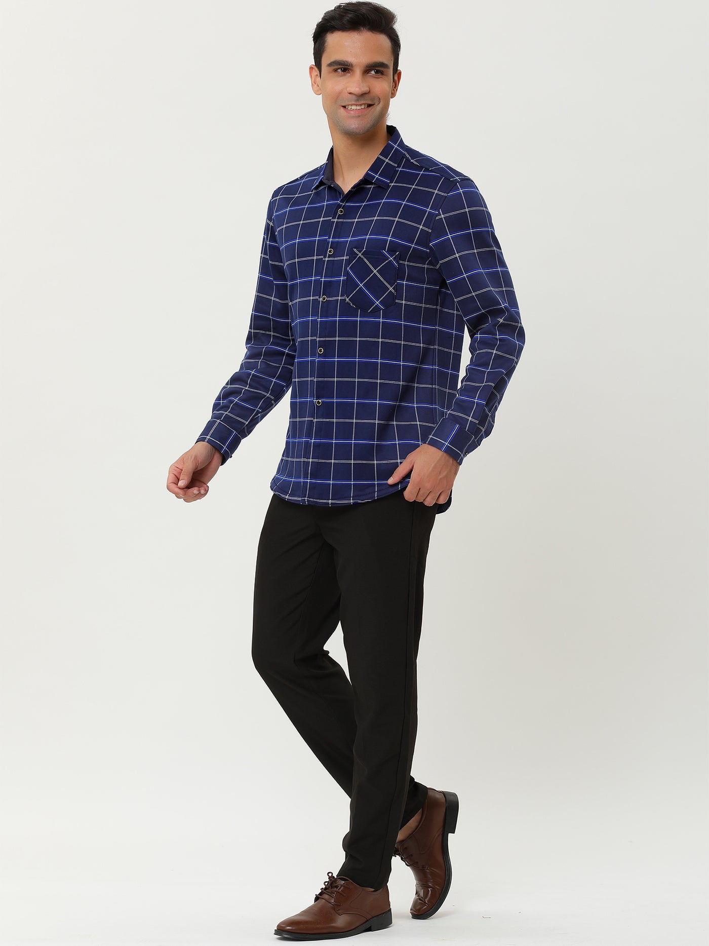 Bublédon Fleece Lined Plaid Thicken Long Sleeve Winter Checked Shirt