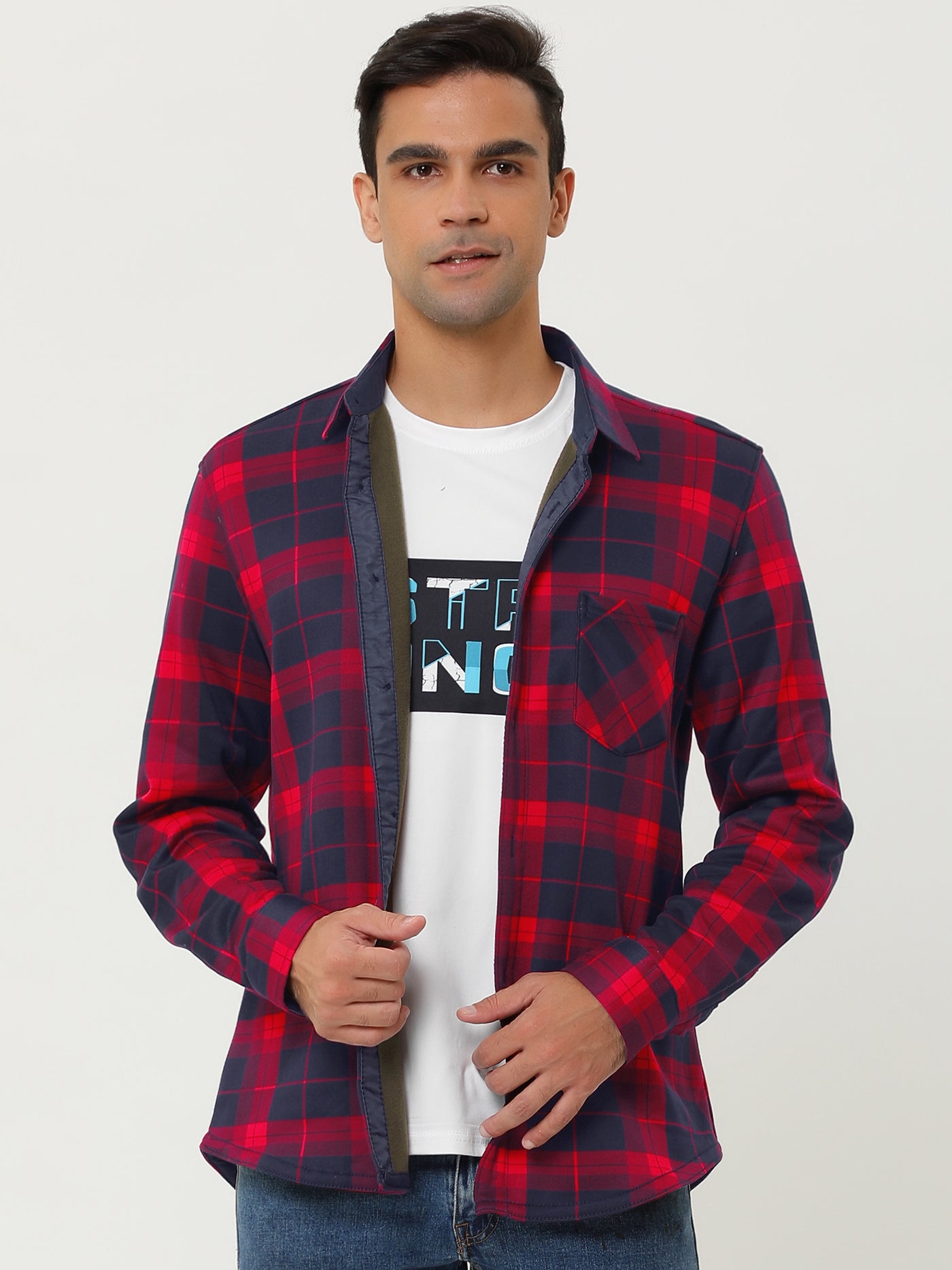 Bublédon Fleece Lined Plaid Thicken Long Sleeve Winter Checked Shirt