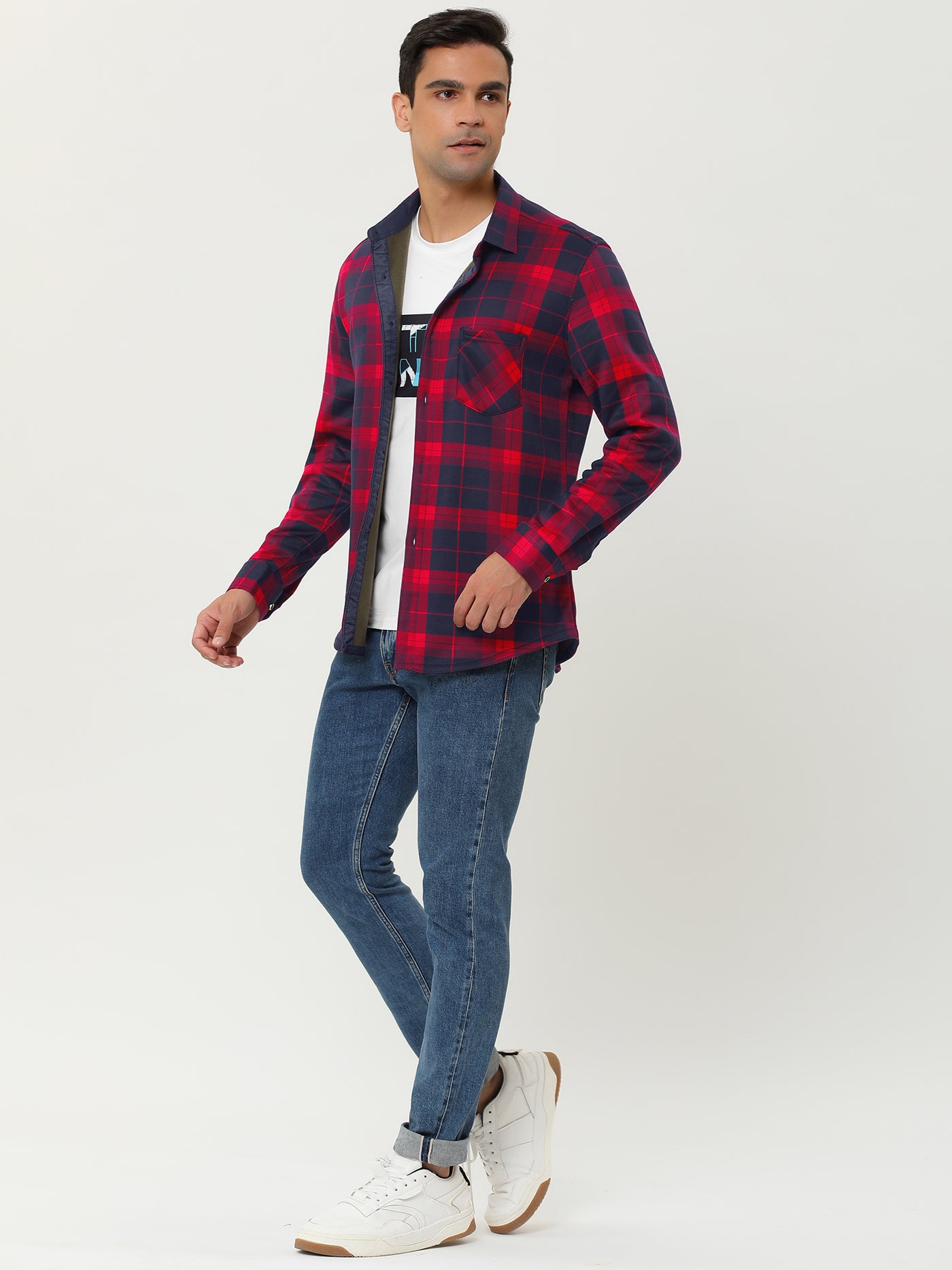 Bublédon Fleece Lined Plaid Thicken Long Sleeve Winter Checked Shirt