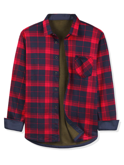 Fleece Lined Plaid Thicken Long Sleeve Winter Checked Shirt