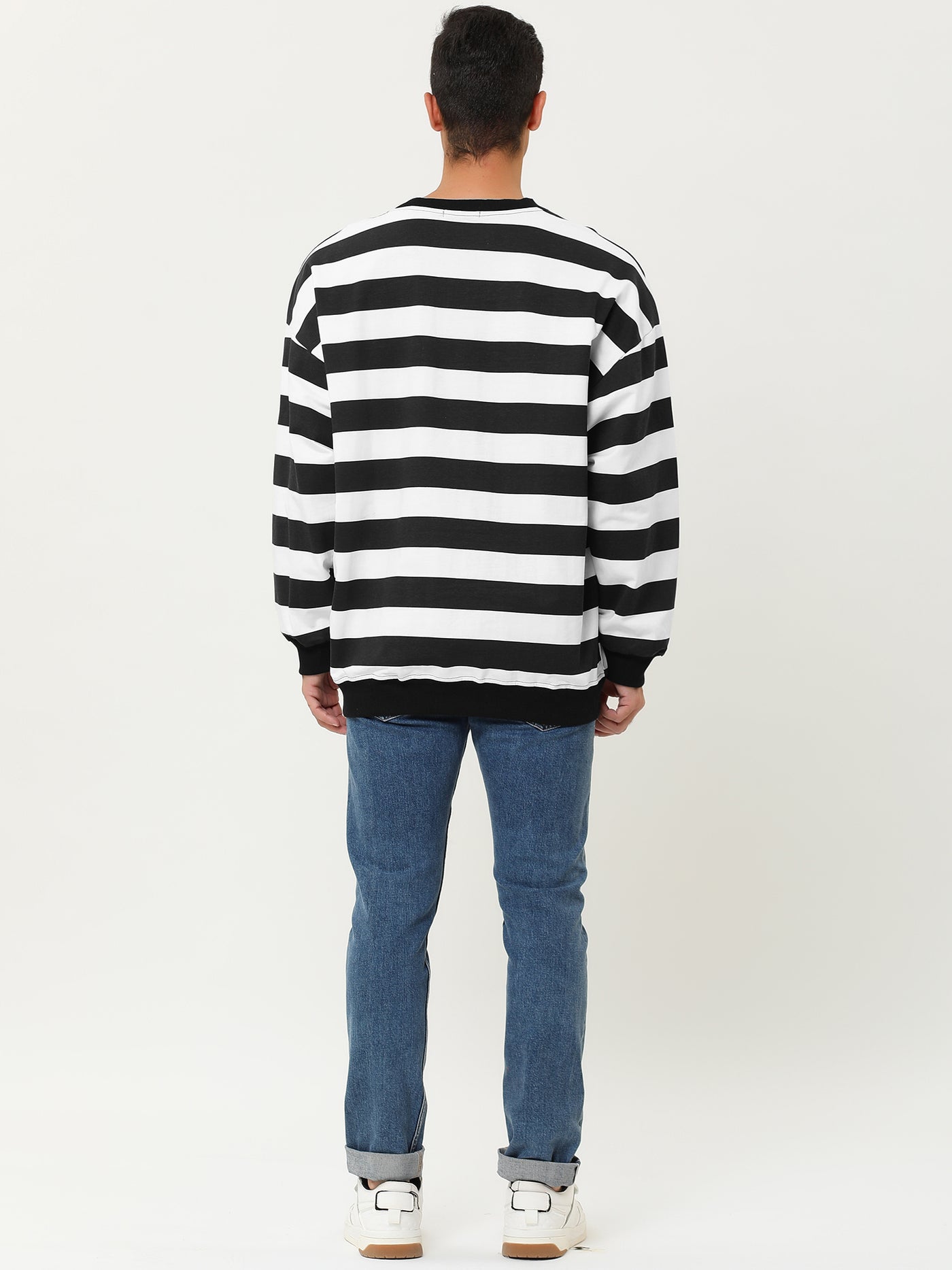 Bublédon Chic Loose Striped Breton Knit Crewneck Sweatshirt