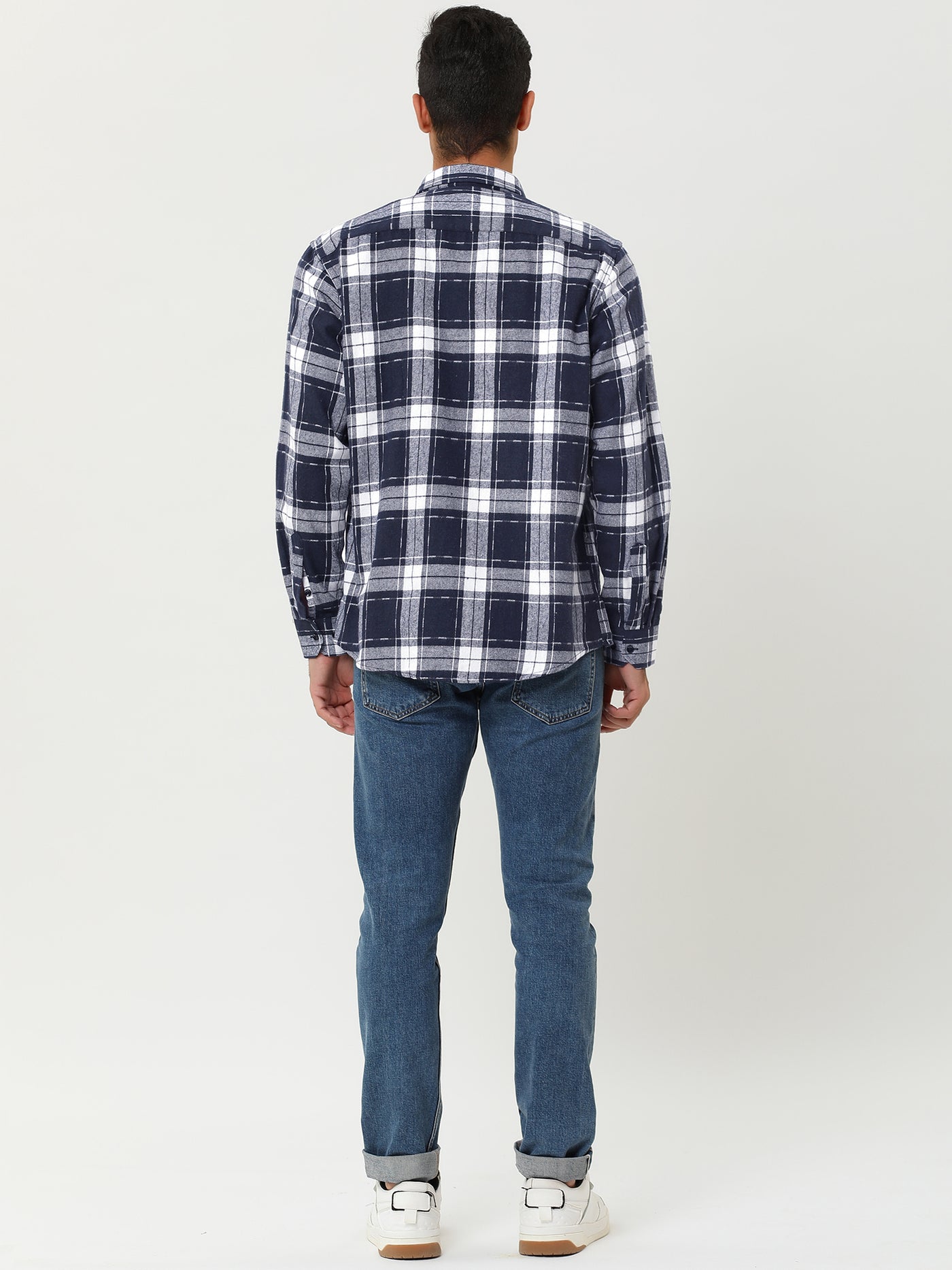 Bublédon Casual Lapel Plaid Flannel Brushed Long Sleeve Shirt