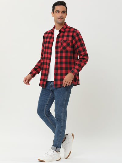 Casual Lapel Plaid Flannel Brushed Long Sleeve Shirt