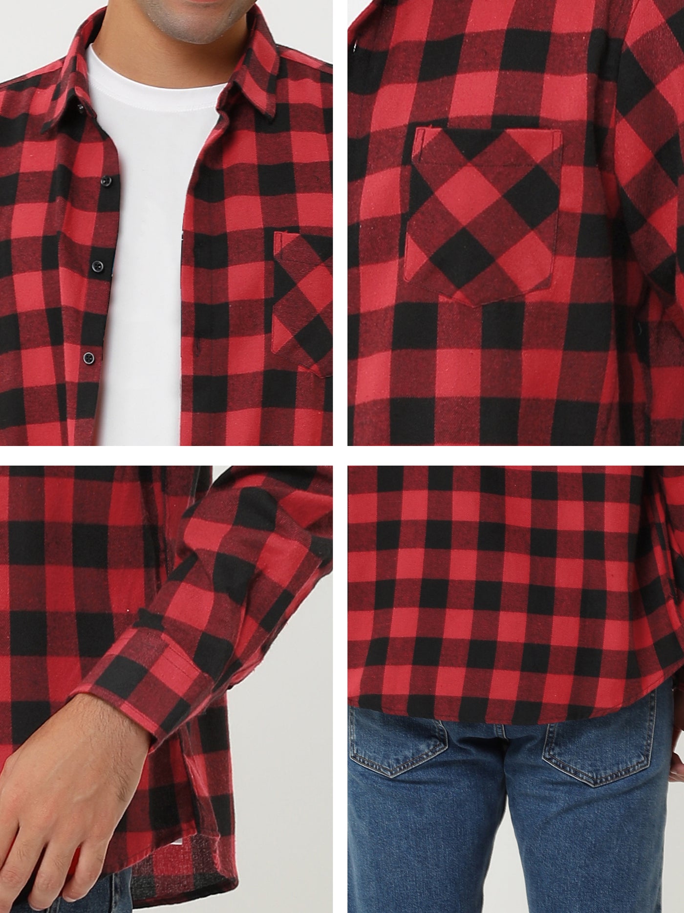 Bublédon Casual Lapel Plaid Flannel Brushed Long Sleeve Shirt