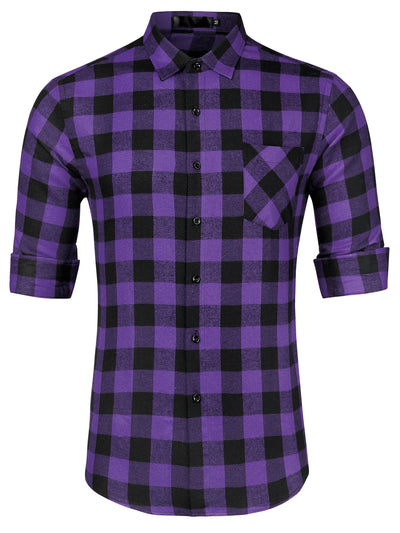 Casual Lapel Plaid Flannel Brushed Long Sleeve Shirt