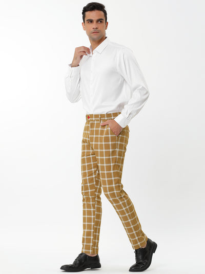 Plaid Casual Flat Front Business Checked Pants