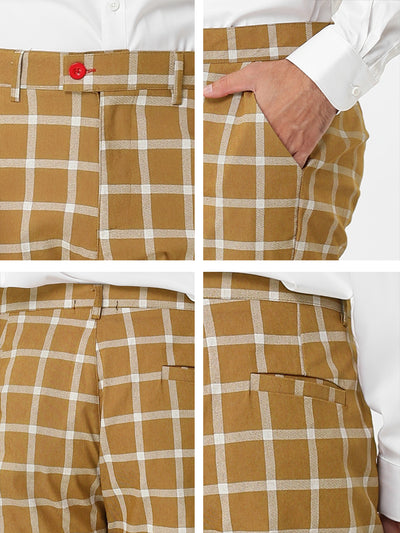 Plaid Casual Flat Front Business Checked Pants