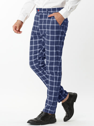 Plaid Casual Flat Front Business Checked Pants