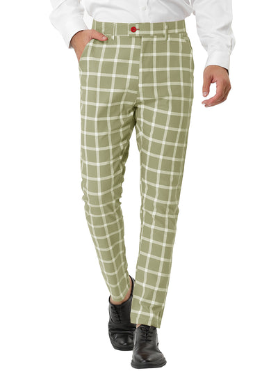 Plaid Casual Flat Front Business Checked Pants